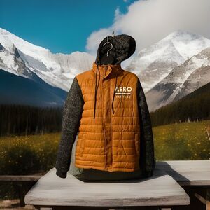 Aeropostale Full Zip Jacket Womens Small  Puffer Orange‎ Sleeves And Hoodie Gray